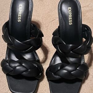 Express Black Braided Double-Strap Slide Mules 6
